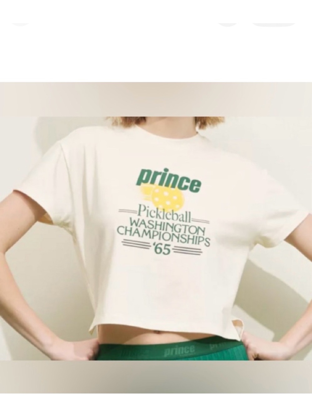 Prince Off-White Tee with Green and Yellow Pickleball Graphic